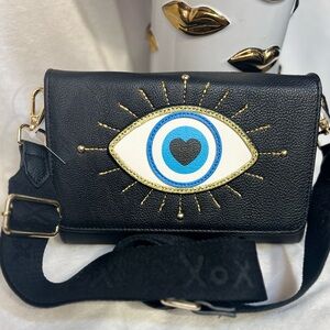 Betsey Johnson Black Crossbody Bag with Blue & White Eye Motif